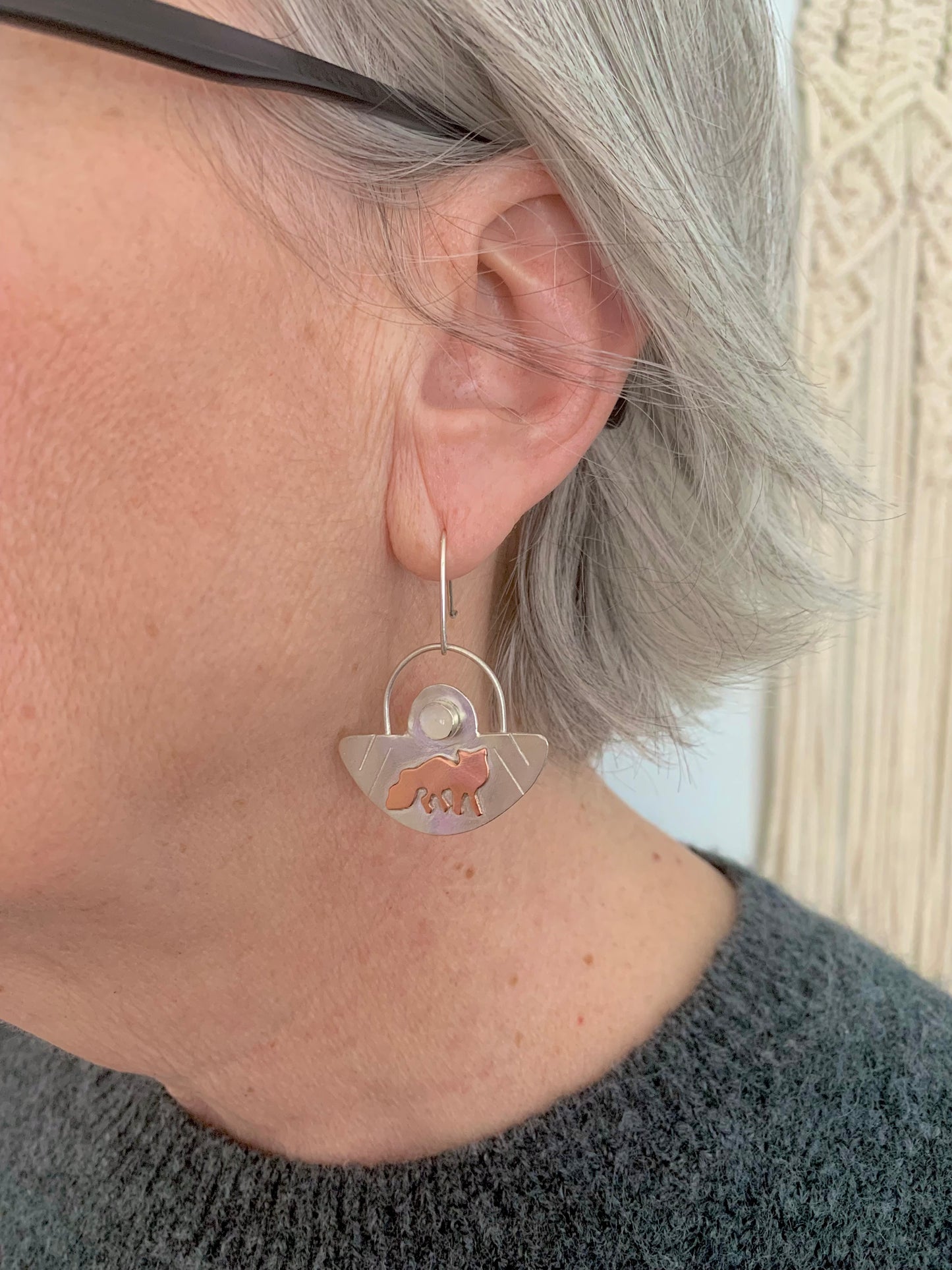 Fox & Moonstone Dangle Earrings