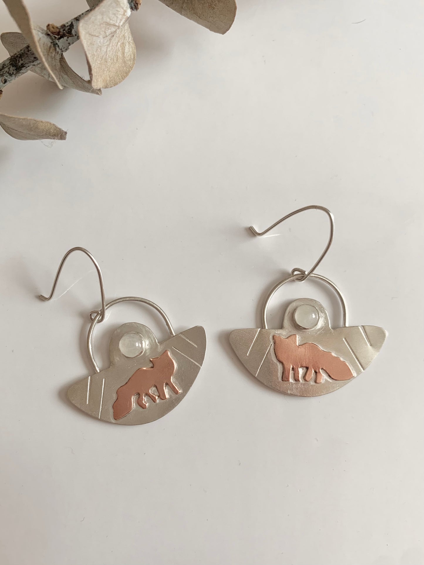 Fox & Moonstone Dangle Earrings
