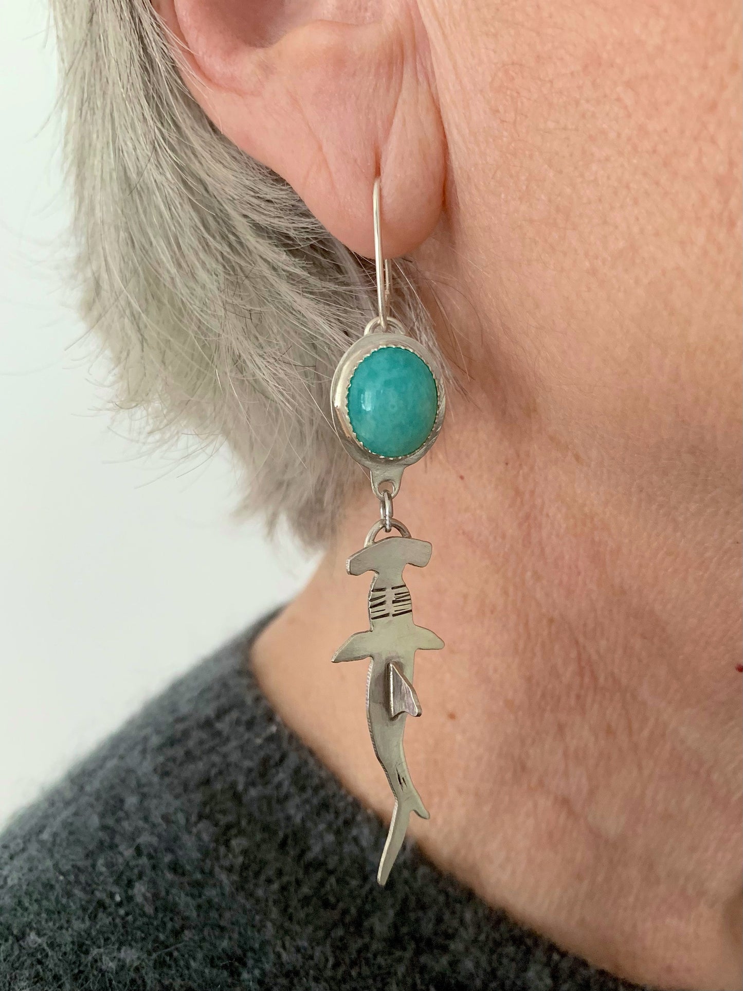 Hammerhead Shark & Amazonite Earrings