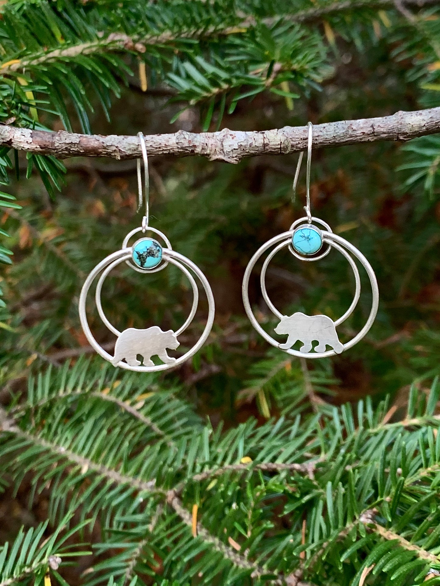 "The Wild" Bear Hoops with Round Natural Tibetan Turquoise Stones