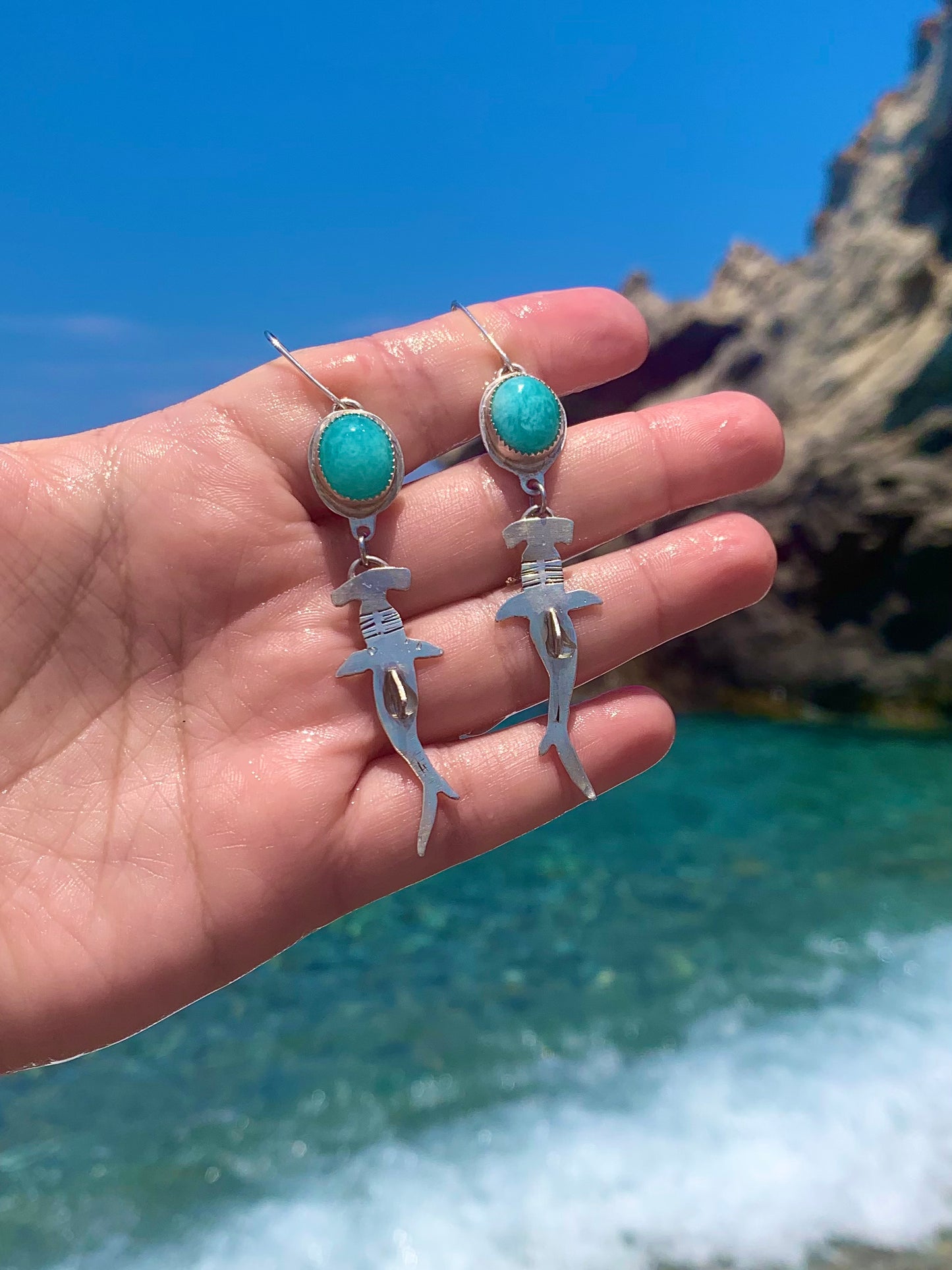 Hammerhead Shark & Amazonite Earrings