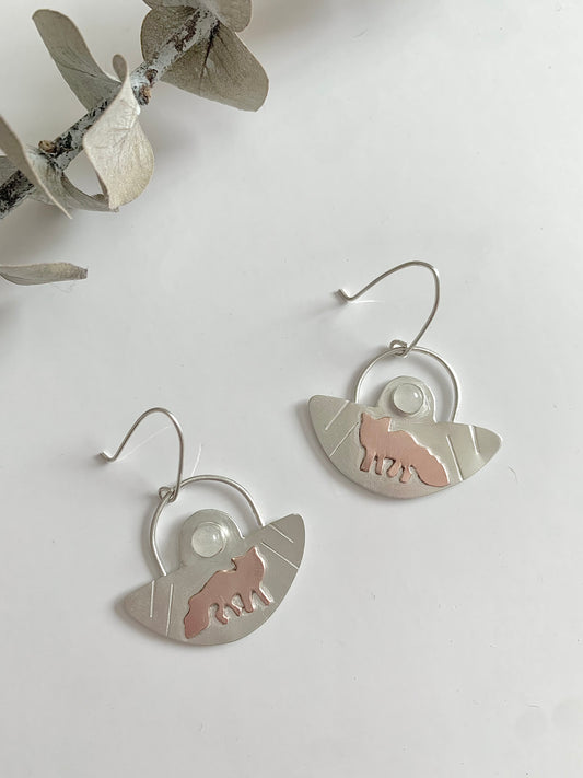 Fox & Moonstone Dangle Earrings
