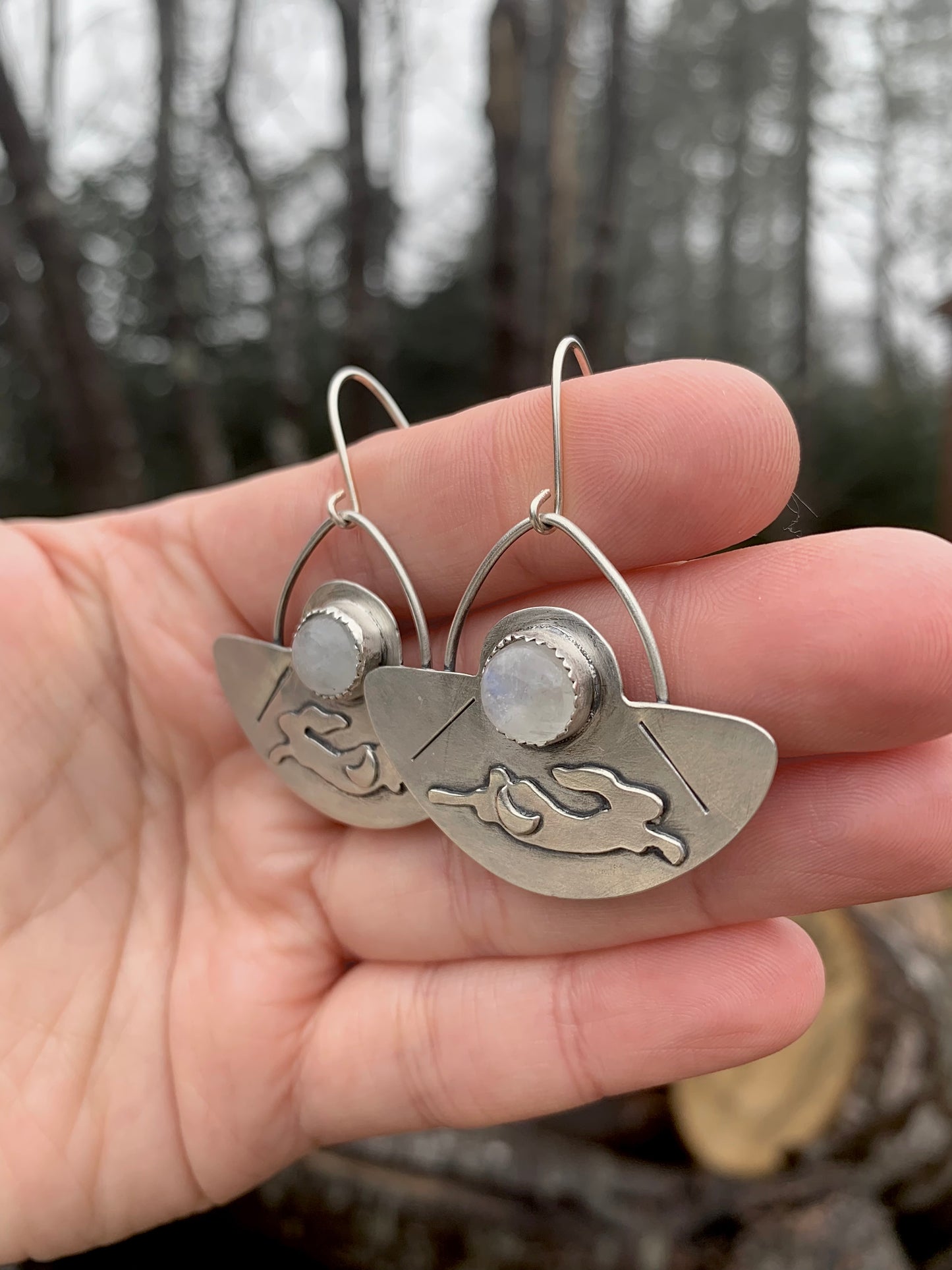 Rabbit & Moonstone Dangle Earrings