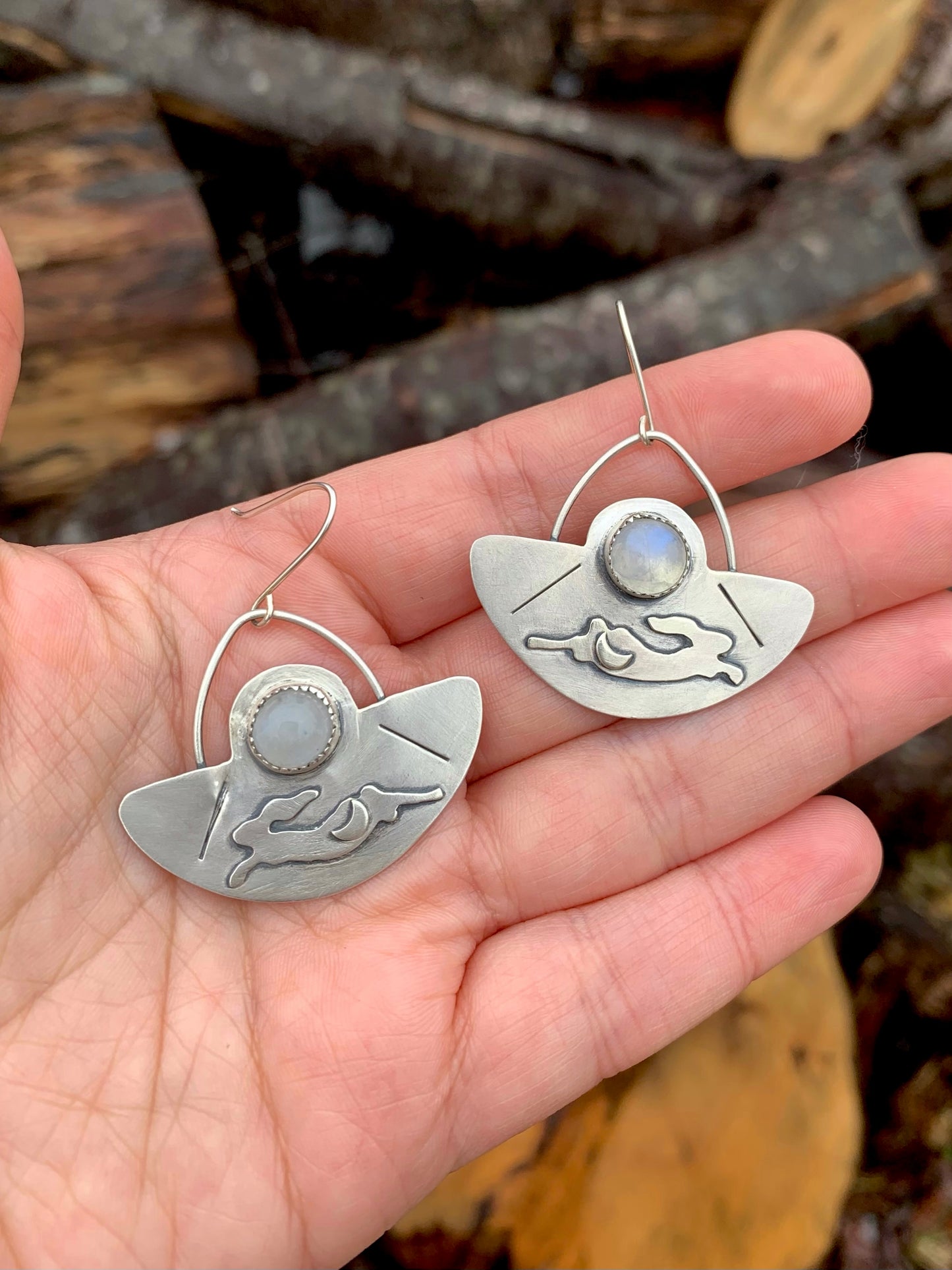 Rabbit & Moonstone Dangle Earrings