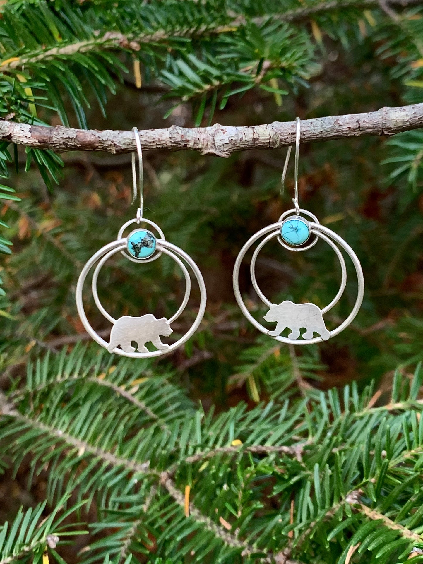 "The Wild" Bear Hoops with Round Natural Tibetan Turquoise Stones