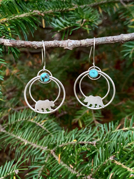 "The Wild" Bear Hoops with Natural Tibetan Turquoise Stones