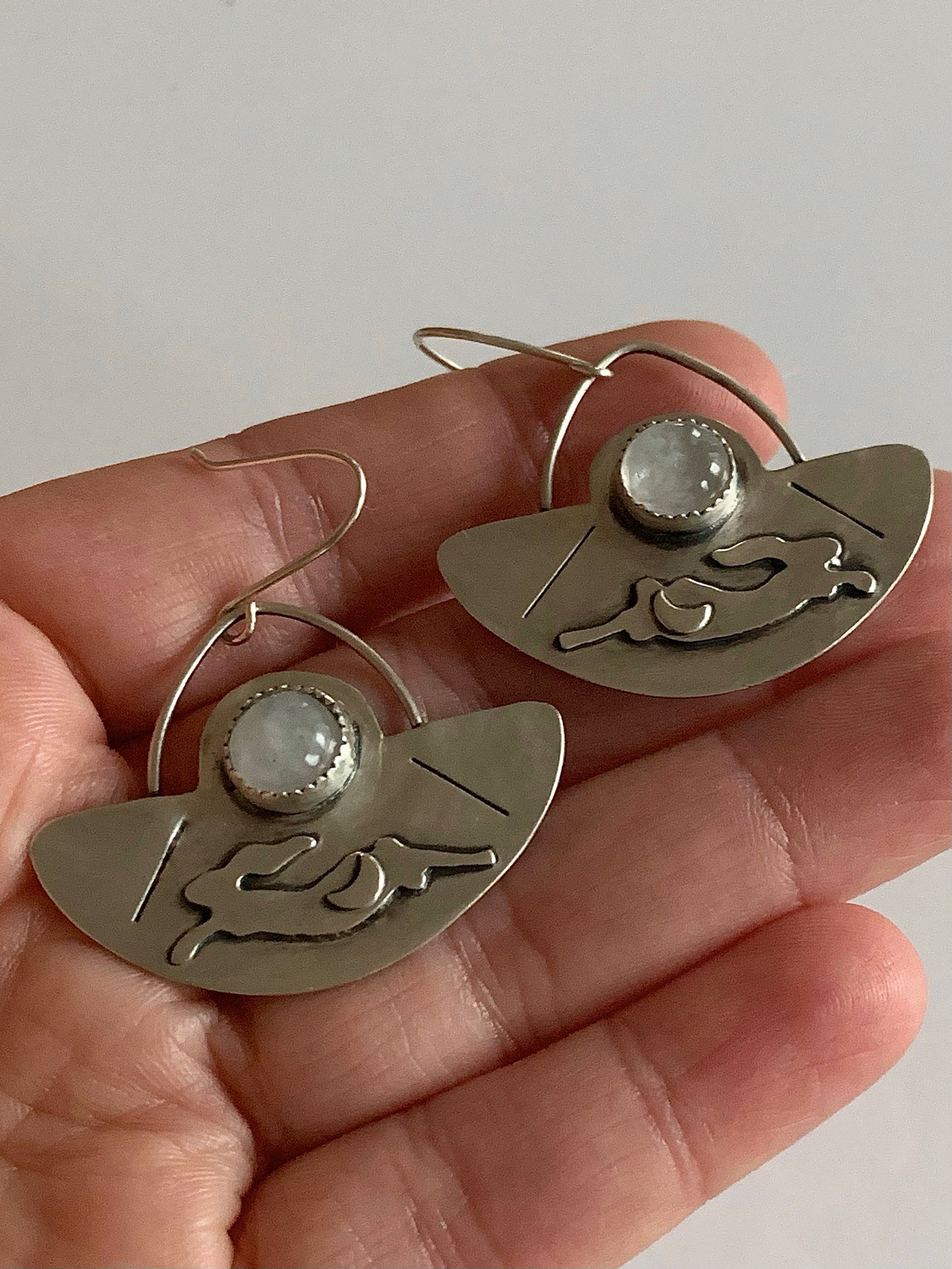 Rabbit & Moonstone Dangle Earrings